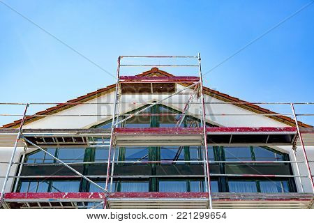 Scaffolding on a public building in detail