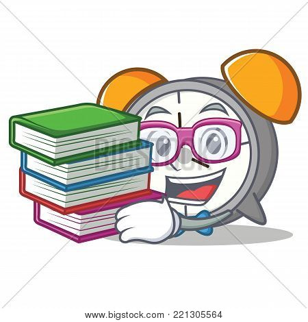Student with book alarm clock mascot cartoon vector illustration