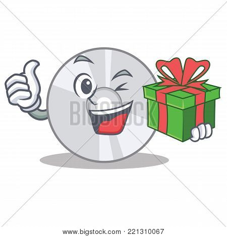 With gift CD mascot cartoon style vector illustration