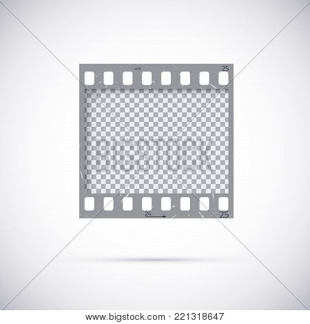 Realistic Frame of 35 mm filmstrip. Empty blanck Photo negative film template. Vector illustration on white background