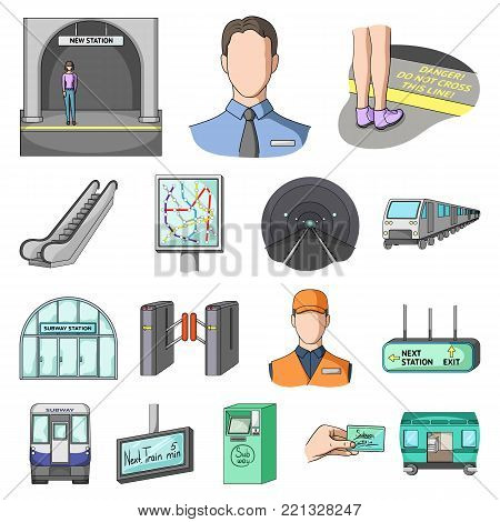 Metro, subway cartoon icons in set collection for design.Urban transport vector symbol stock  illustration.