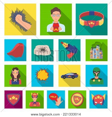A fantastic superhero flat icons in set collection for design. Superhero's equipment vector symbol stock  illustration.