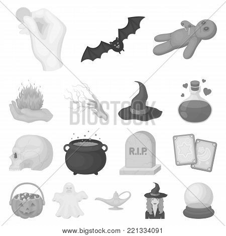 monochrome and white magic monochrome icons in set collection for design. Attributes and sorceress accessories vector symbol stock  illustration.