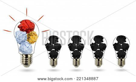 Crowd Lightbulb And Colorful Paper Crumpled Isolated On White Background Idea Business Innovate Achi