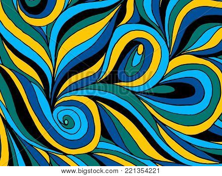 Abstract Hand Drawn Illustration, Decotative Waves Background.