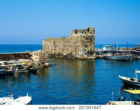 View to ruined Byblos port at Jbail, Lebanon