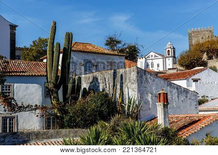 View from the City Wall of the Beautiful Village of Obidos, Portugal.