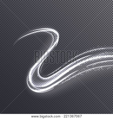 Shiny golden wave effect on transparent background. Vector illustration of transparent curves with golden sparkles can be used for card, banner or background decoratoin.
