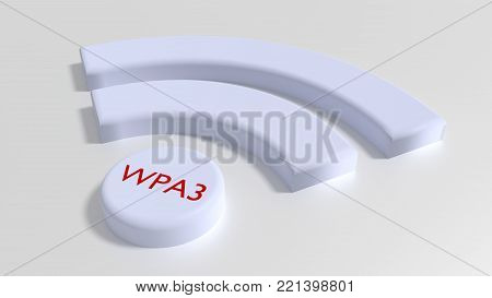 Wifi symbol in white with the text WPA3 in red on the dot cybersecurity concept 3D illustration