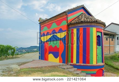 Barolo, Italy . July 23, 2005: The Delle Brunate chapel decorated by the painters LeWitt and Tremlett