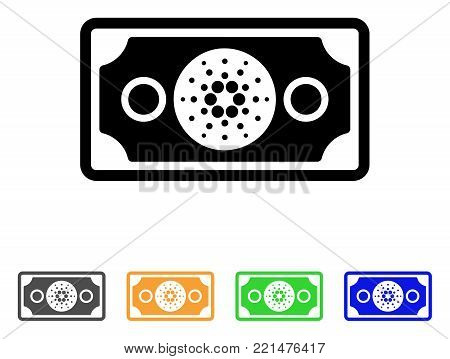 Cardano Banknote icon. Vector illustration style is a flat iconic cardano banknote black symbol with gray, yellow, green, blue color versions. Designed for web and software interfaces.