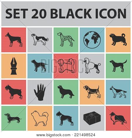 Dog breeds black icons in set collection for design.Dog pet vector symbol stock  illustration.
