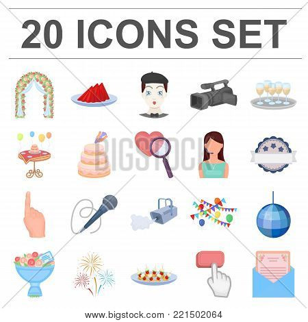 Event Organisation cartoon icons in set collection for design.Celebration and Attributes vector symbol stock  illustration.