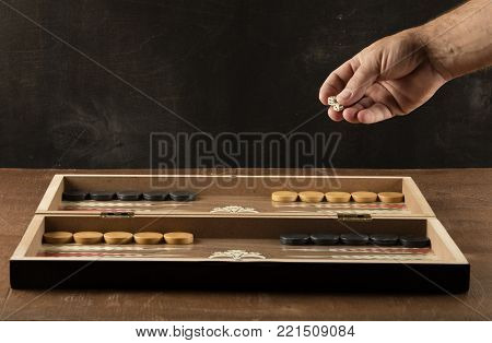 Detail Of A Backgammon Game With Two Dice Close Up