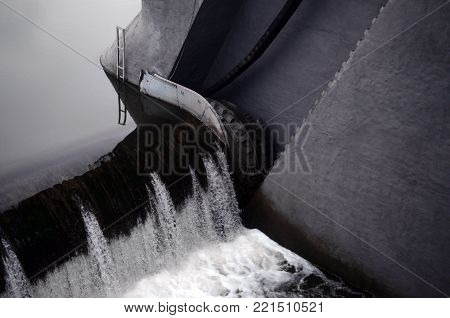 A picture of the flowing water. The dam is designed to regulate the water level in rivers within the city and to provide technical water to industrial objects