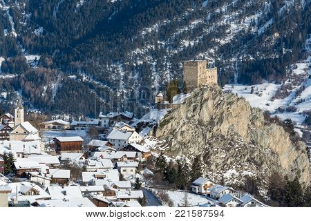 Sunset In Ski Resort Serfaus Fiss Ladis In Austria