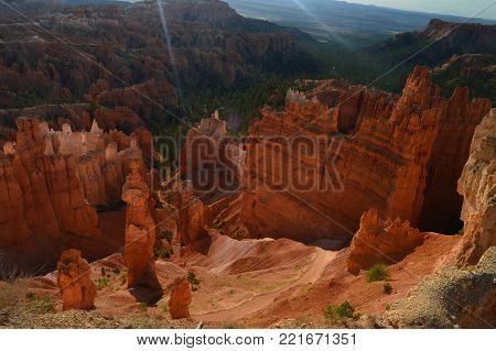 Thor's Hammers At Dawn In Bryce Canyon Formations Of Hoodos. Geology. Travel.Nature. June 25, 2017. Bryce Canyon. Utah. Arizona. EEUU. USA.