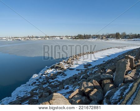Ice building up against Fairhaven shoreline during cold spell