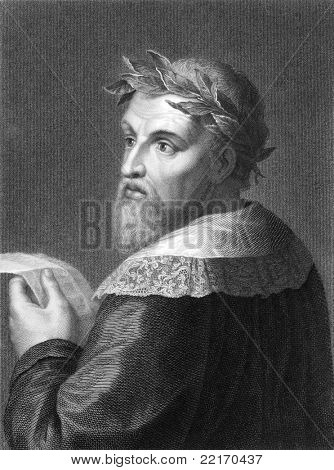 Ludovico อริออสโต (1474-1533) แกะสลัก โดย R.Hart และเผยแพร่ในเดอะแกลเลอรีของภาพพร้อมบันทึก