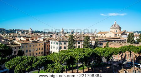 Cityscape of Rome. View of the city of Rome from the roof of the Capitol.