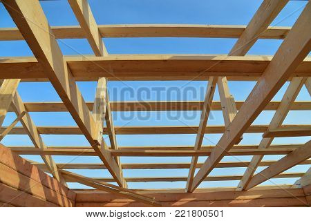 Details of construction wooden roof, roofing timber structure system