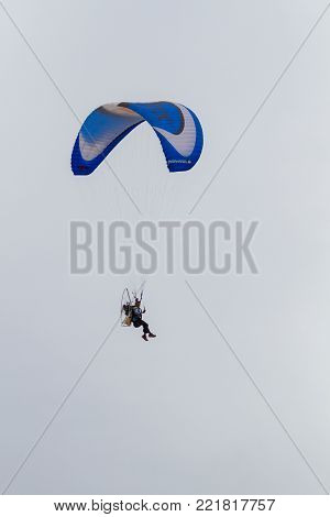 Chiangrai, Thailand - December 29: Unidentified Adventure Man Active Extreme Sport Pilot Flying In S