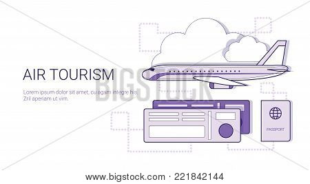 Air Tourism And Vacation Concept Fly On Plane Aircraft Travel Web Banner With Copy Space Vector Illustration