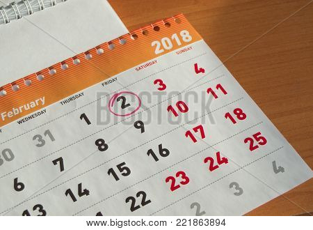 Groundhog day February calendar, Notepad with date 2 Feb.