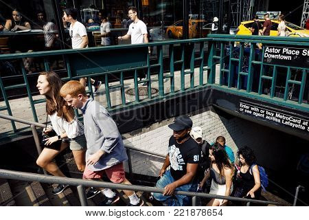Group Of People Coming Out From Nyc Subway Station