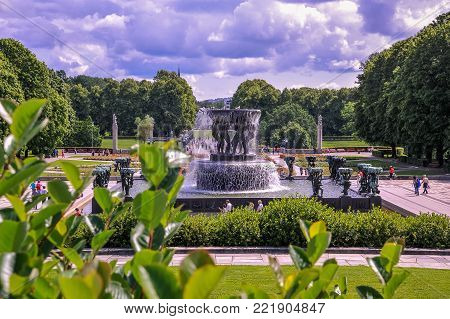 Oslo, Norway - July 14, 2022: Tourists Enjoying At Vigeland Sculpture Park (frogner Park) In Oslo, N