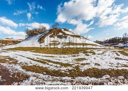 a huge snow-covered mountain on a sunny winter day