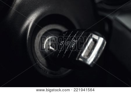 close up of key in ignition inside the car