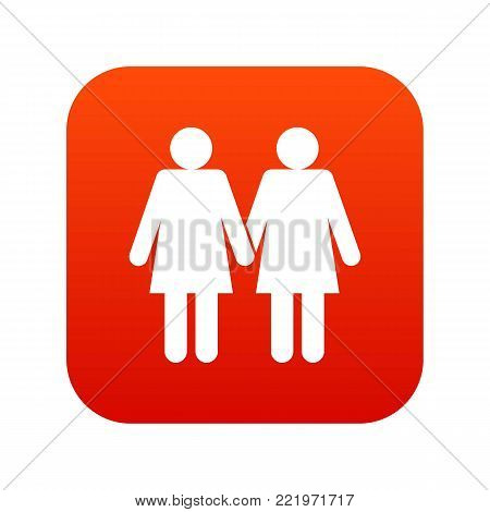 Two girls lesbians icon digital red for any design isolated on white vector illustration