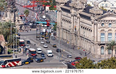 BARCELONA, SPAIN - September 15 2011- Day view of the landmark historic Old Customs House (Aduana) located on the waterfront in Barcelona, the capital of Catalonia