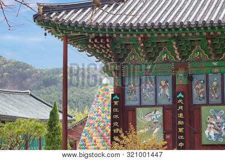 Religious Building In Buddhist Temple Songgwangsa, South Korea, 12 April 2017 Close To Budda Birthda
