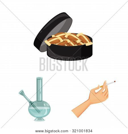 Vector Illustration Of Cigarette And Tobacco Icon. Set Of Cigarette And Nicotine Vector Icon For Sto