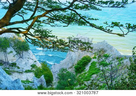 Beautiful Sea View From The Cliff. Top View. Mons Klint. Denmark. Seascape. Nature