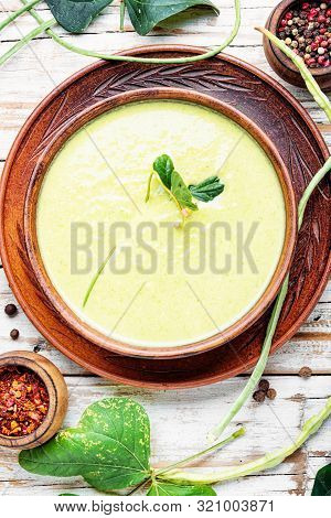 Fresh Asparagus Soup In Bowl