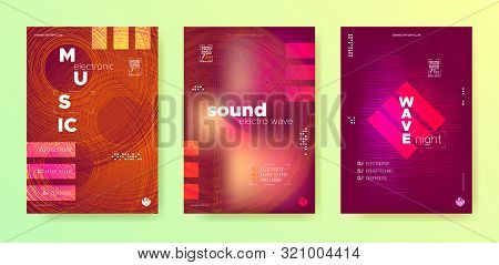 Sound Wave Poster. Electronic Party. Music Festival Poster. Light Dj Banner. Warm Gradient Banner. E