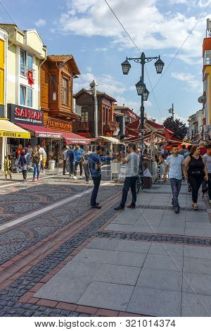 Edirne, Turkey - May 26, 2018: Saraclar Caddesi Shopping Street In The Center Of City Of Edirne, Eas