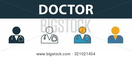 Doctor Icon Set. Four Elements In Diferent Styles From Medicine Icons Collection. Creative Doctor Ic