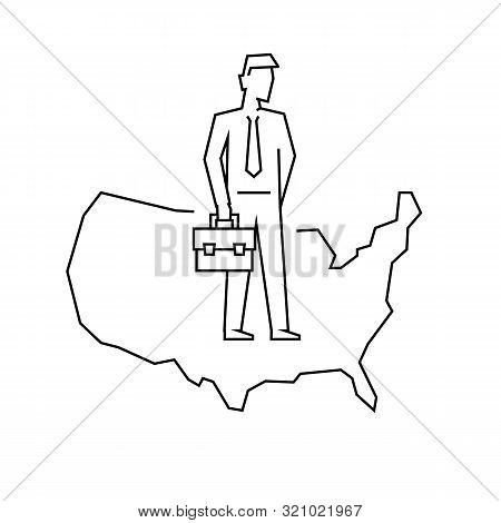Businessman With Briefcase Standind On Usa Map