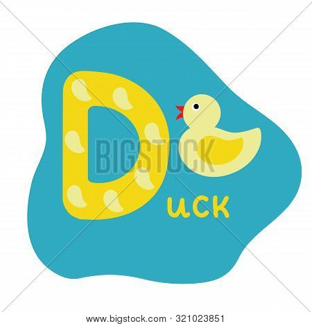 English Alphabet For Children, Letter D Uppercase With Word. Cute Kids Colorful Abc Alphabet In Cart