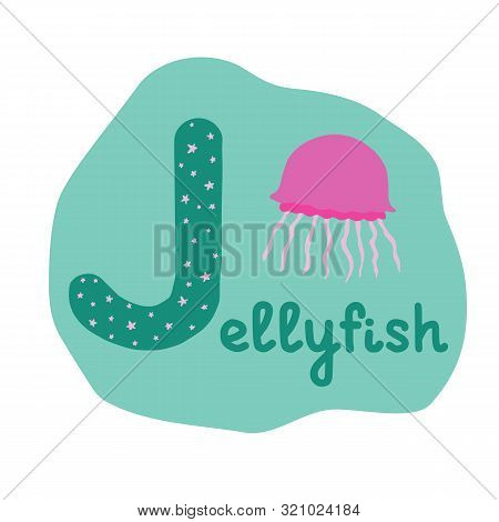 English Alphabet For Children, Letter J Uppercase With Word. Cute Kids Colorful Abc Alphabet In Cart