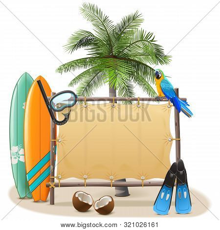 Vector Beach Canvas Frame Isolated On White Background