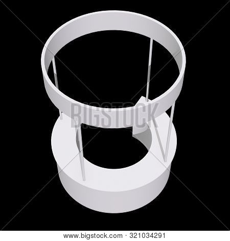 Stall Or Kiosk Modern Reception Desk. Trade Show Booth White And Blank. 3d Render Illustration On Bl