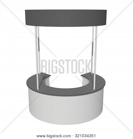 Stall Or Kiosk Modern Reception Desk. Trade Show Booth White And Blank. 3d Render Illustration Isola