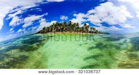 Cloudy Sky Over Bois Jolan Beach In Guadeloupe. 360 Degrees Panoramic View