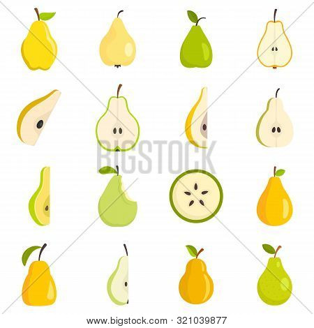 Pear Icons Set. Flat Set Of Pear Vector Icons For Web Design