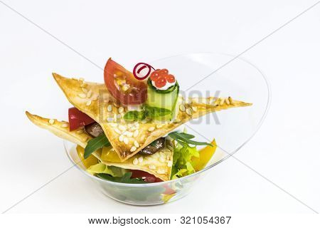 Mini Canapes For Refreshments At Banquets Receptions Catering On A White Background.